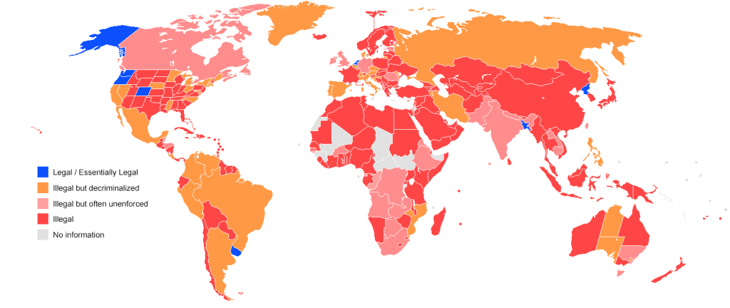Mappa dei paesi dove la Marijuana è legale