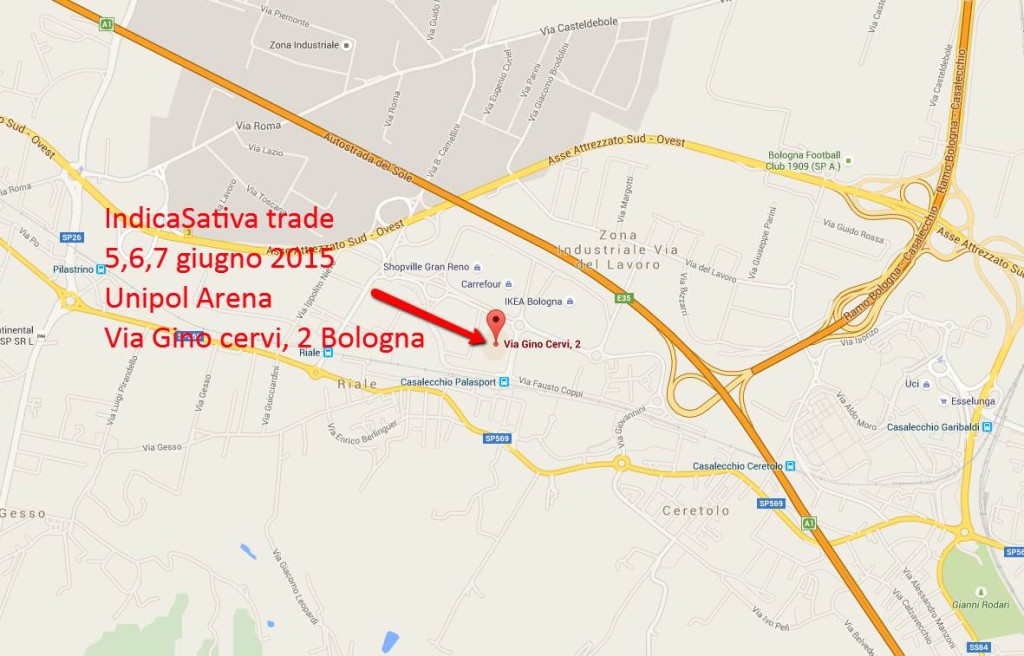 Mappa per arrivare a IndicaSativa trade, all'Unipol Arena di Bologna